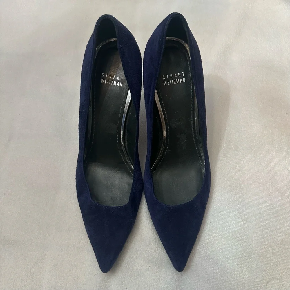 Stuart Weitzman Blue Suede Pointed Toe Stilettos Size 9.5M - Picture 4 of 10